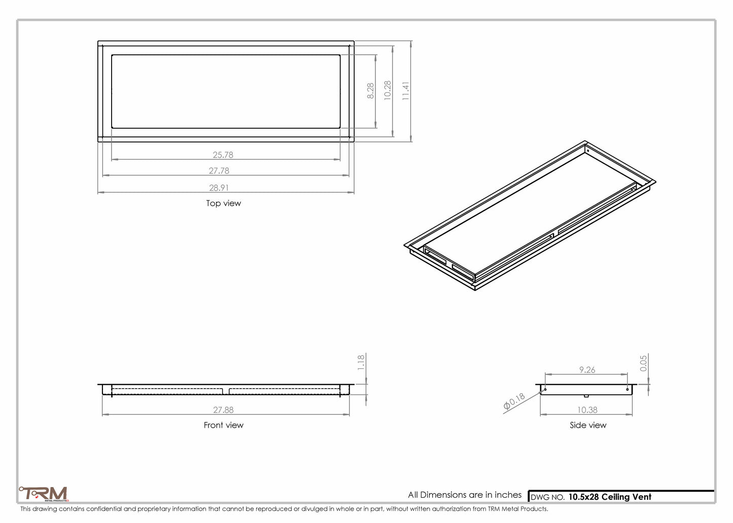 10.5x28 - Modern-Ceiling-Vent Cover-TRM Metal -  28x10.5