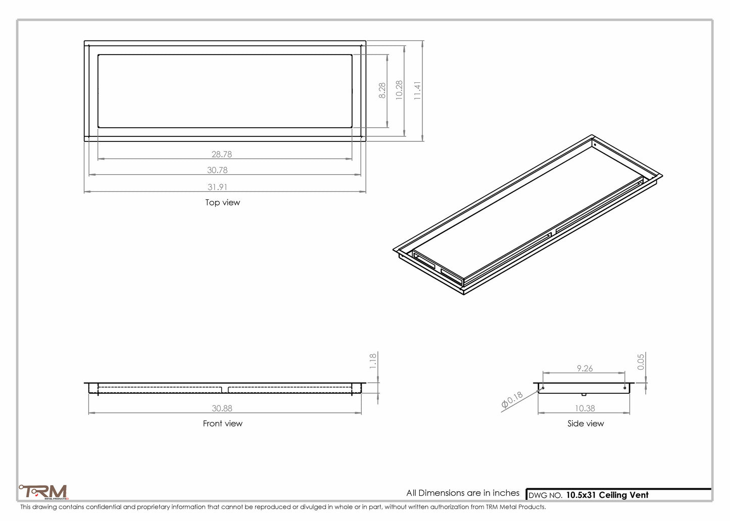 10.5x31 - Modern-Ceiling-Vent Cover-TRM Metal -  31x10.5