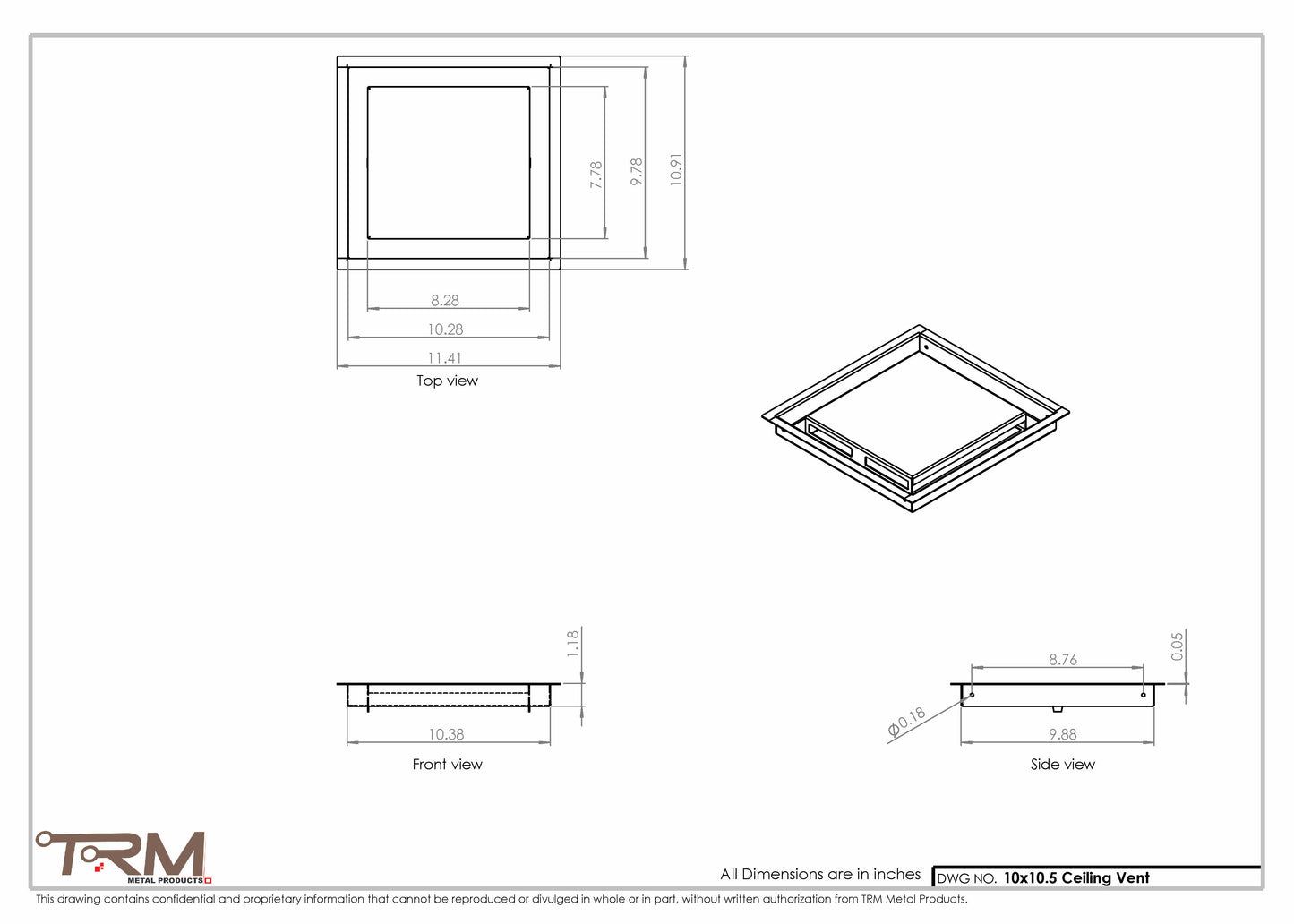 10x10.5 - Modern-Ceiling-Vent Cover-TRM Metal -  10.5x10