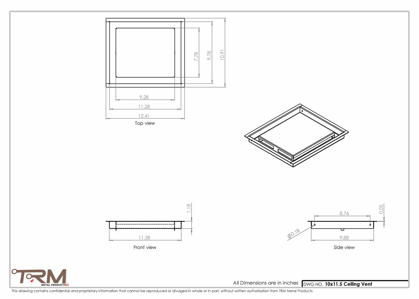 10x11.5 - Modern-Ceiling-Vent Cover-TRM Metal -  11.5x10