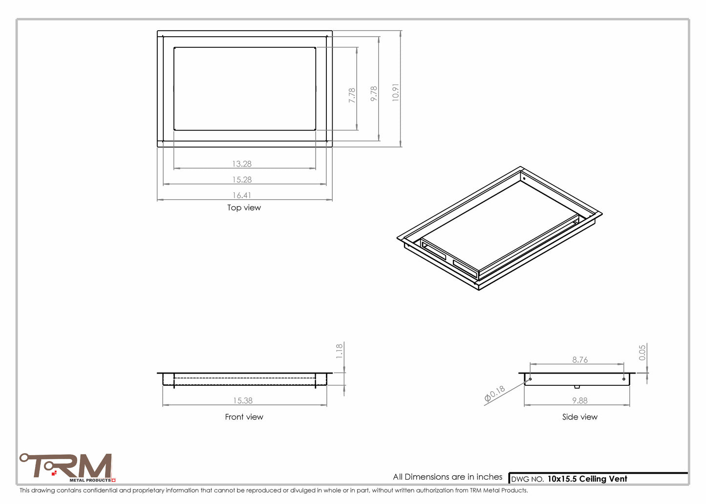 10x15.5 - Modern-Ceiling-Vent Cover-TRM Metal -  15.5x10