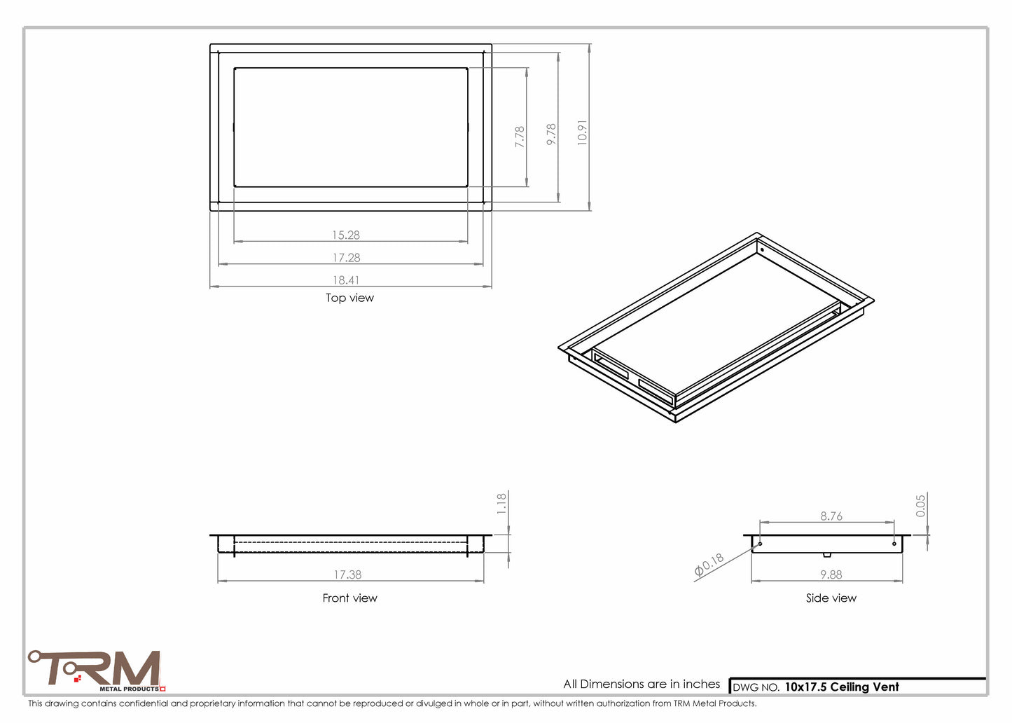 10x17.5 - Modern-Ceiling-Vent Cover-TRM Metal -  17.5x10