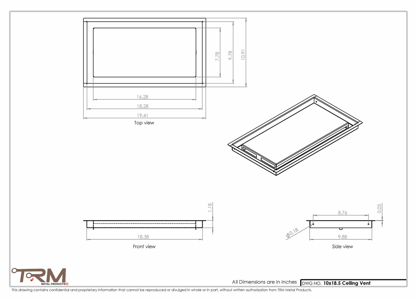 10x18.5 - Modern-Ceiling-Vent Cover-TRM Metal -  18.5x10