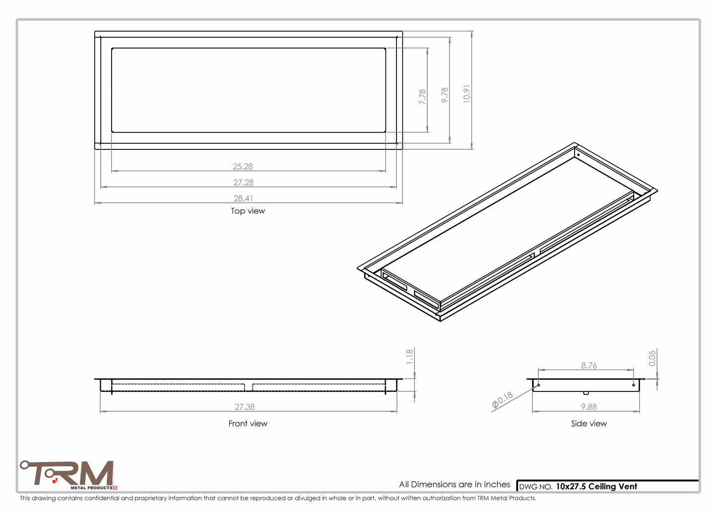 10x27.5 - Modern-Ceiling-Vent Cover-TRM Metal -  27.5x10