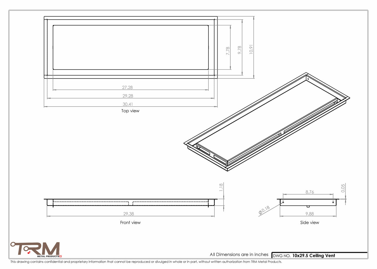 10x29.5 - Modern-Ceiling-Vent Cover-TRM Metal -  29.5x10