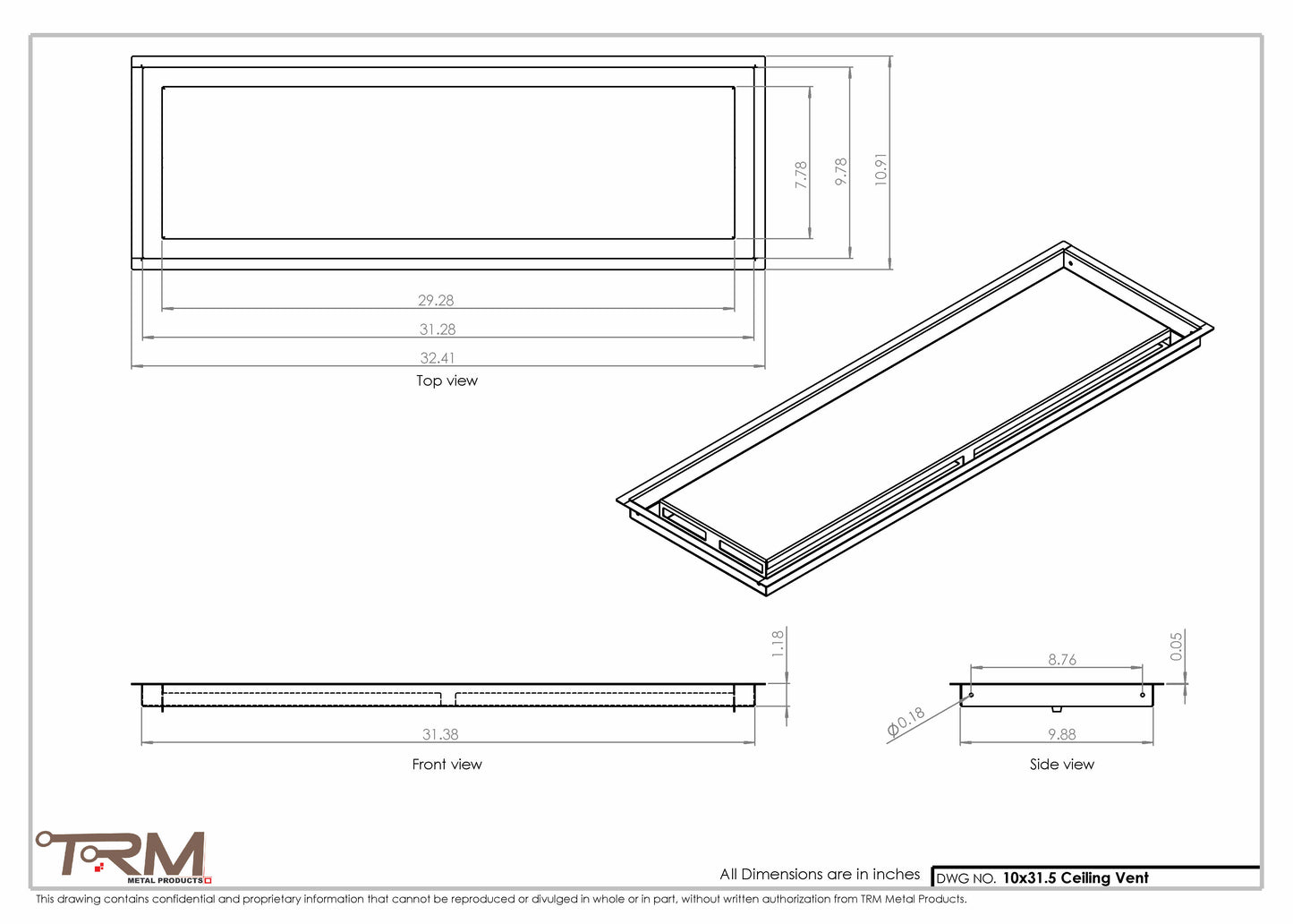 10x31.5 - Modern-Ceiling-Vent Cover-TRM Metal -  31.5x10