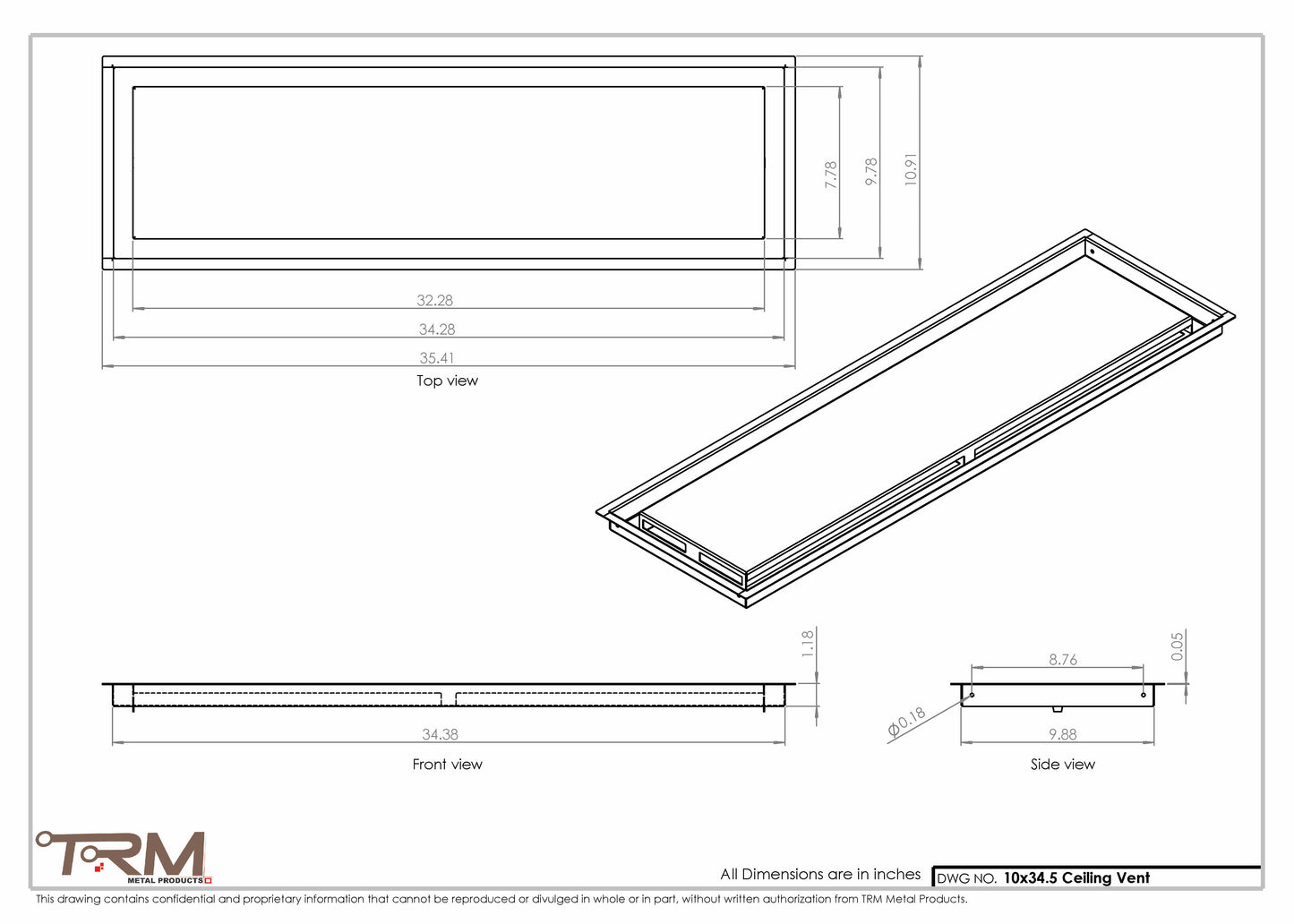 10x34.5 - Modern-Ceiling-Vent Cover-TRM Metal -  34.5x10