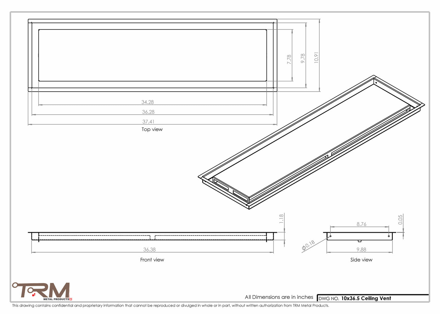 10x36.5 - Modern-Ceiling-Vent Cover-TRM Metal -  36.5x10