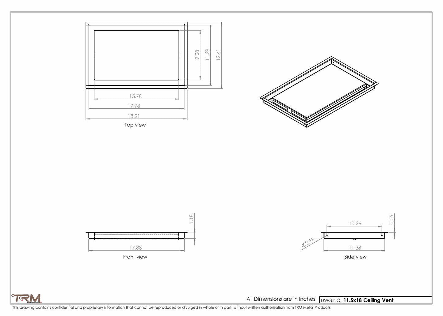 11.5x18 - Modern-Ceiling-Vent Cover-TRM Metal -  18x11.5