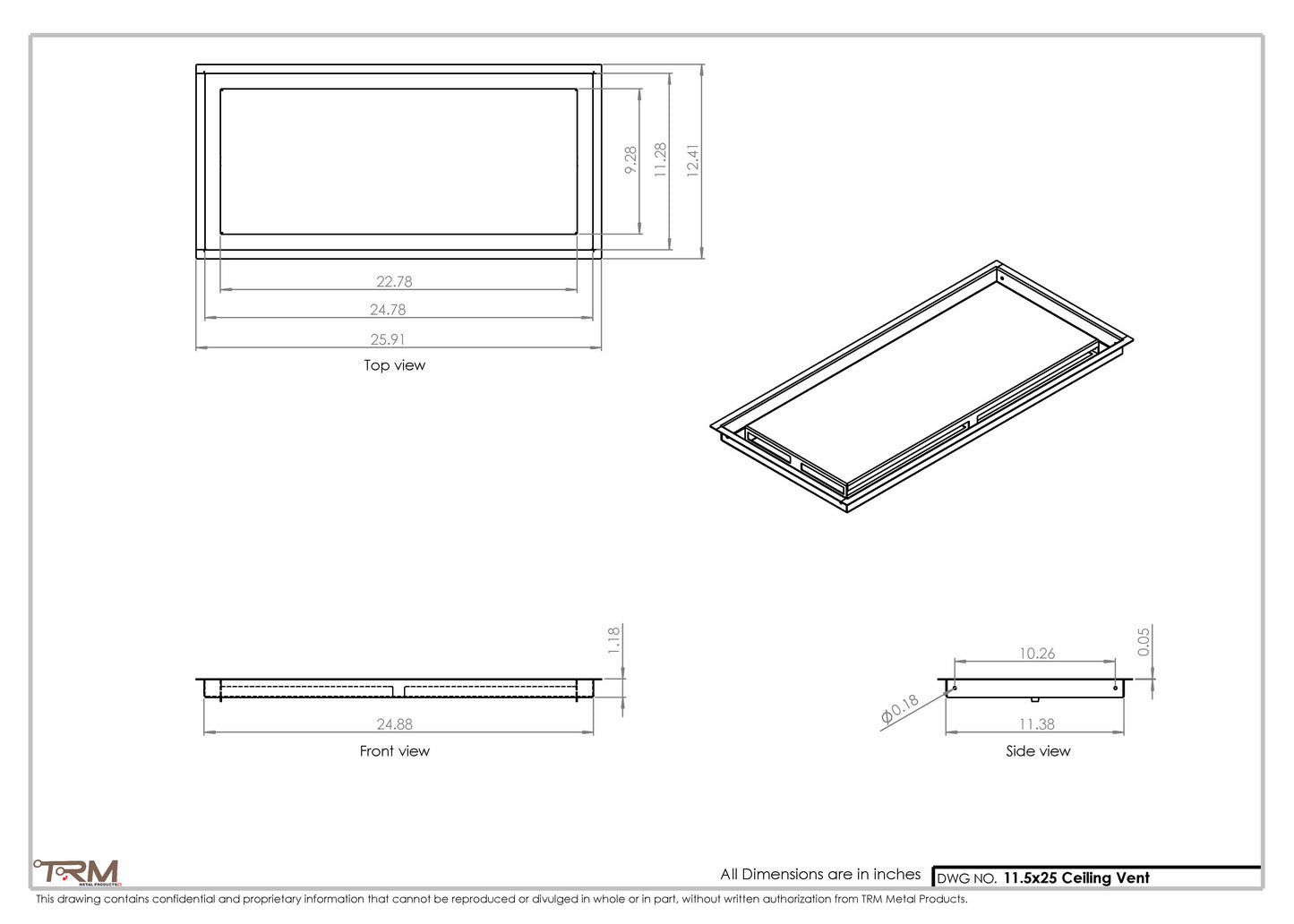 11.5x25 - Modern-Ceiling-Vent Cover-TRM Metal -  25x11.5