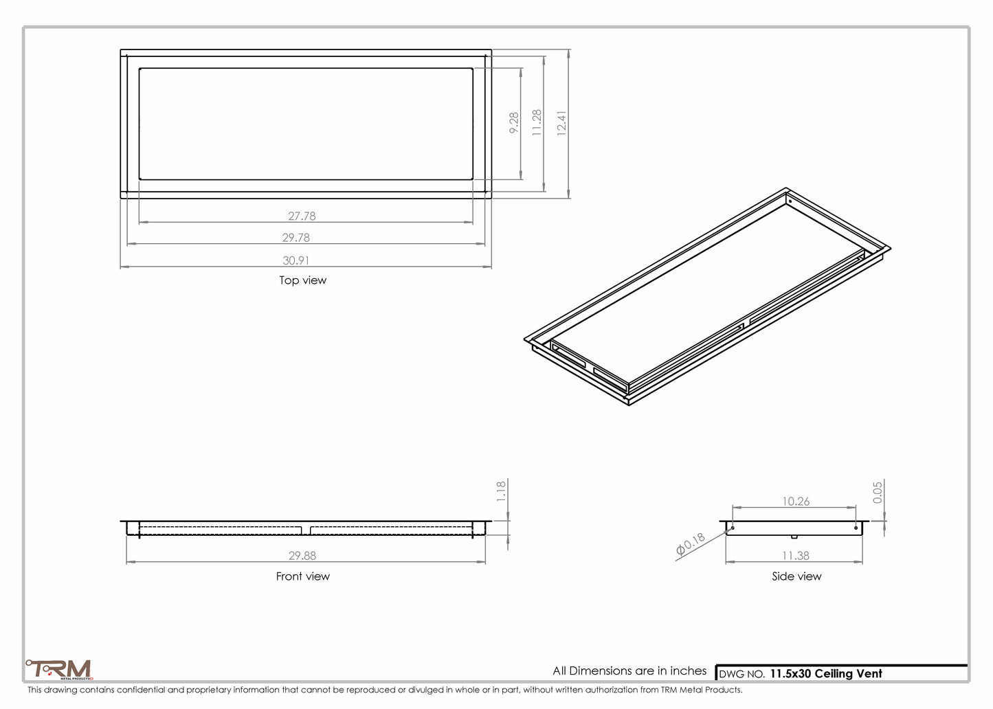 11.5x30 - Modern-Ceiling-Vent Cover-TRM Metal -  30x11.5