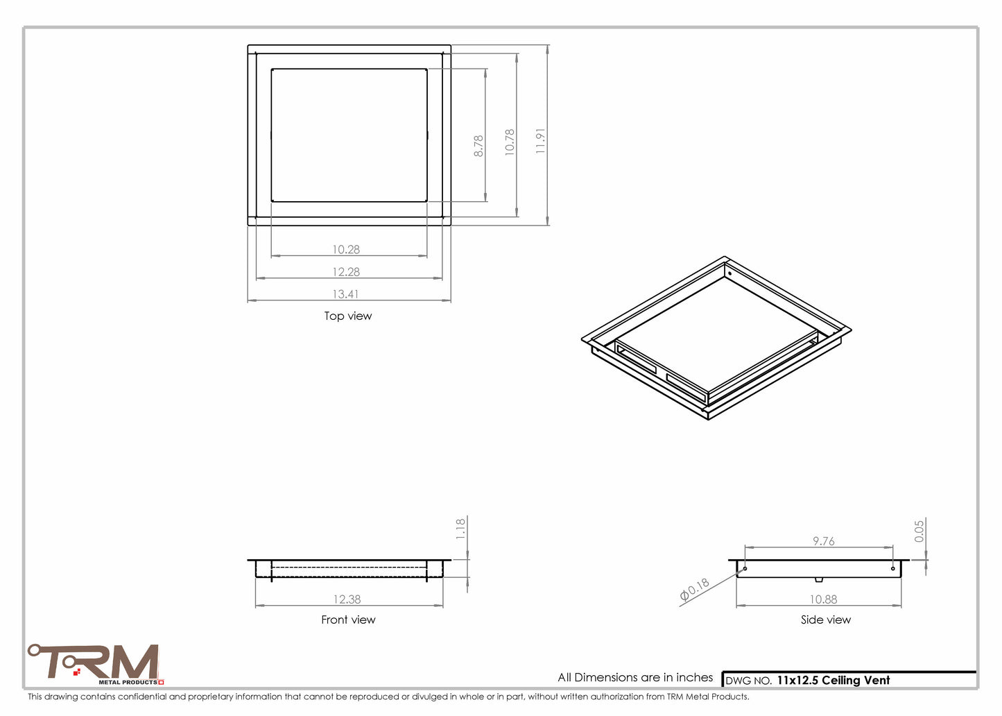 11x12.5 - Modern-Ceiling-Vent Cover-TRM Metal -  12.5x11