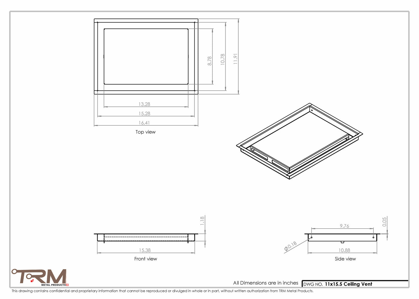 11x15.5 - Modern-Ceiling-Vent Cover-TRM Metal -  15.5x11