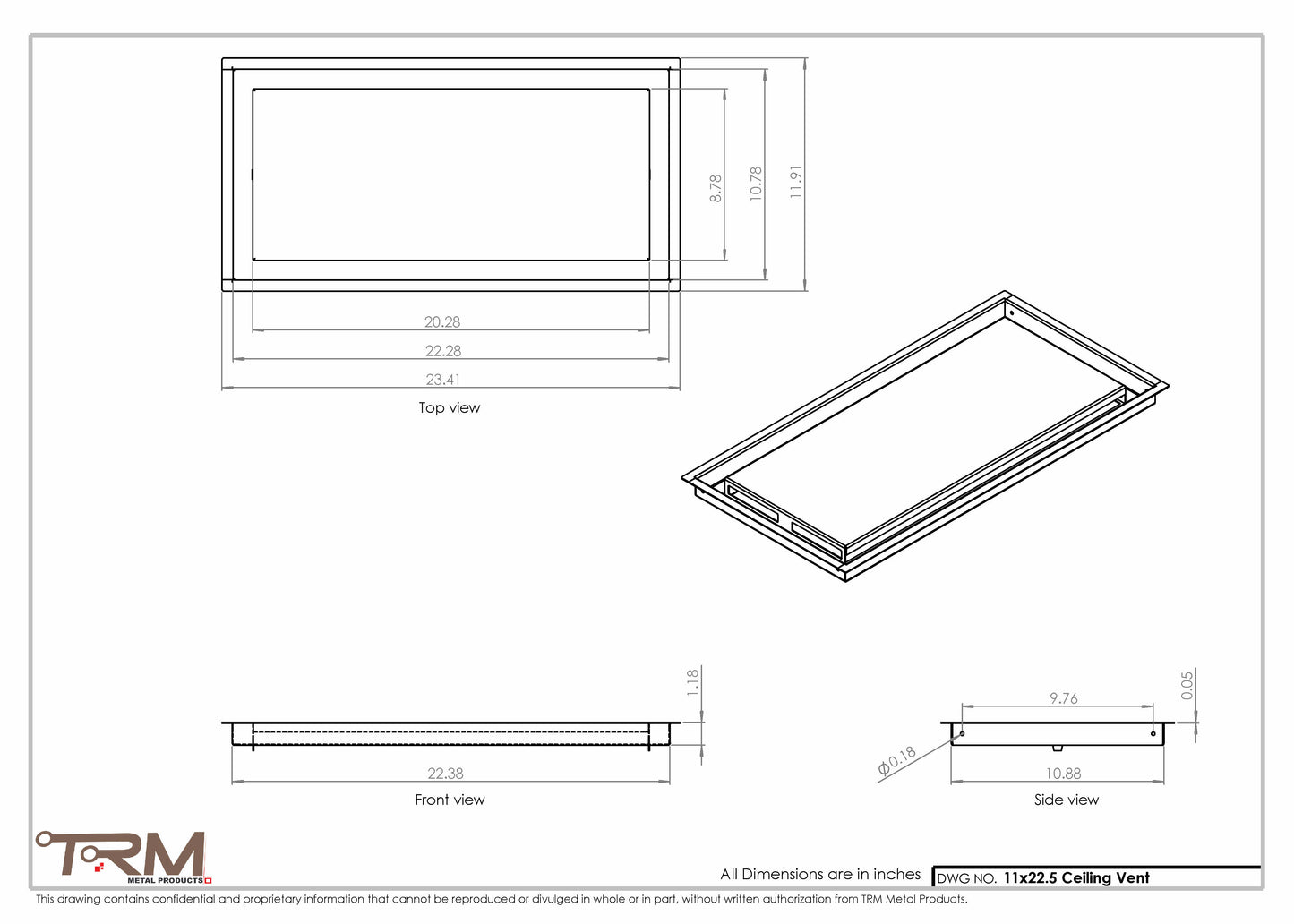 11x22.5 - Modern-Ceiling-Vent Cover-TRM Metal -  22.5x11