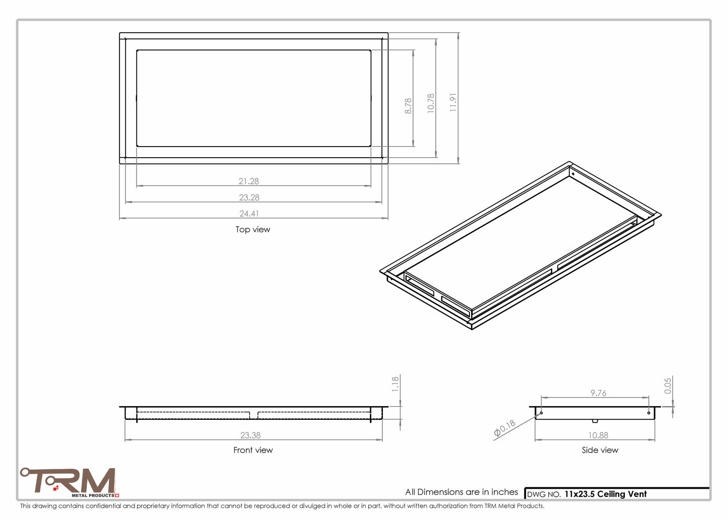 11x23.5 - Modern-Ceiling-Vent Cover-TRM Metal -  23.5x11