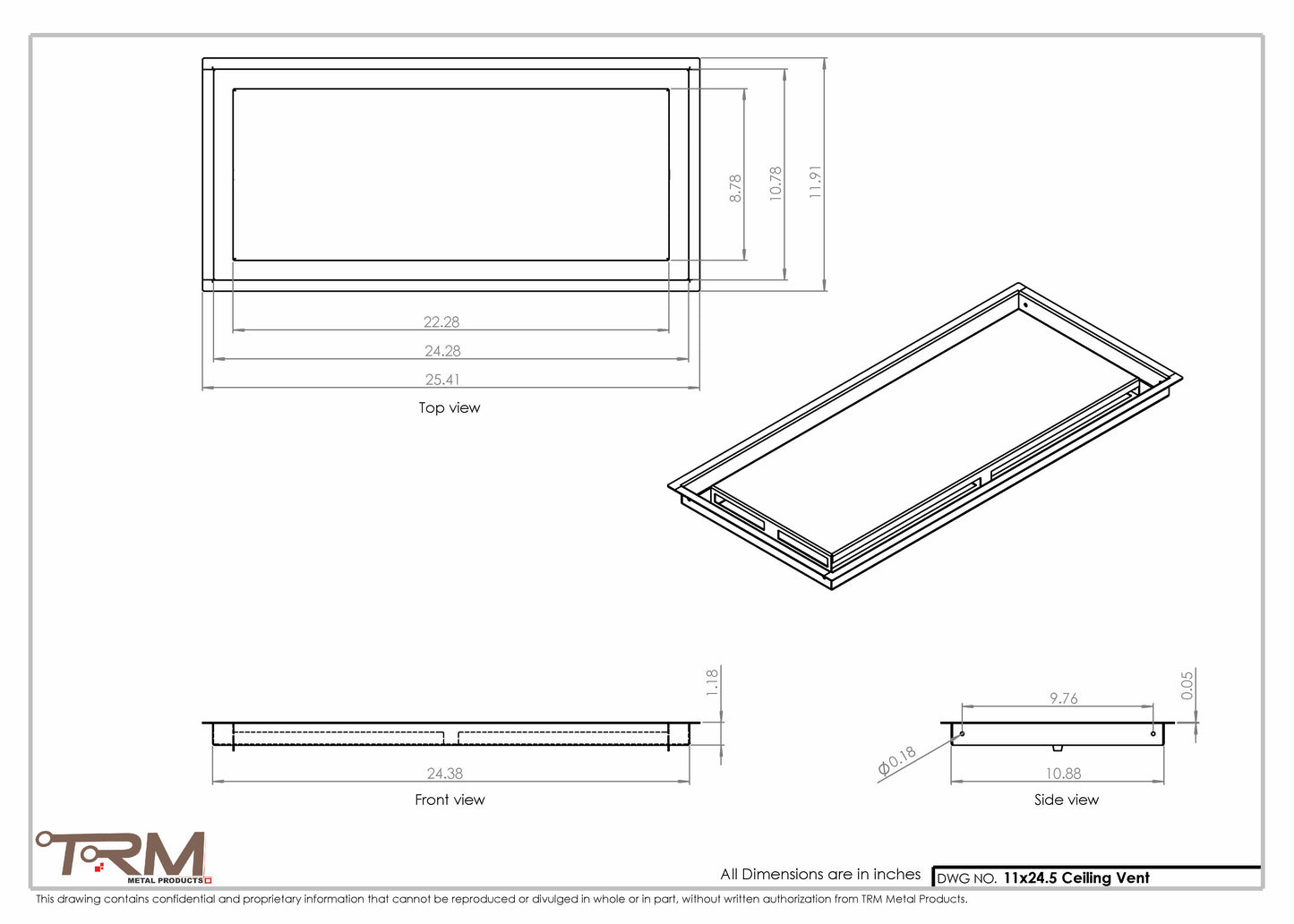 11x24.5 - Modern-Ceiling-Vent Cover-TRM Metal -  24.5x11