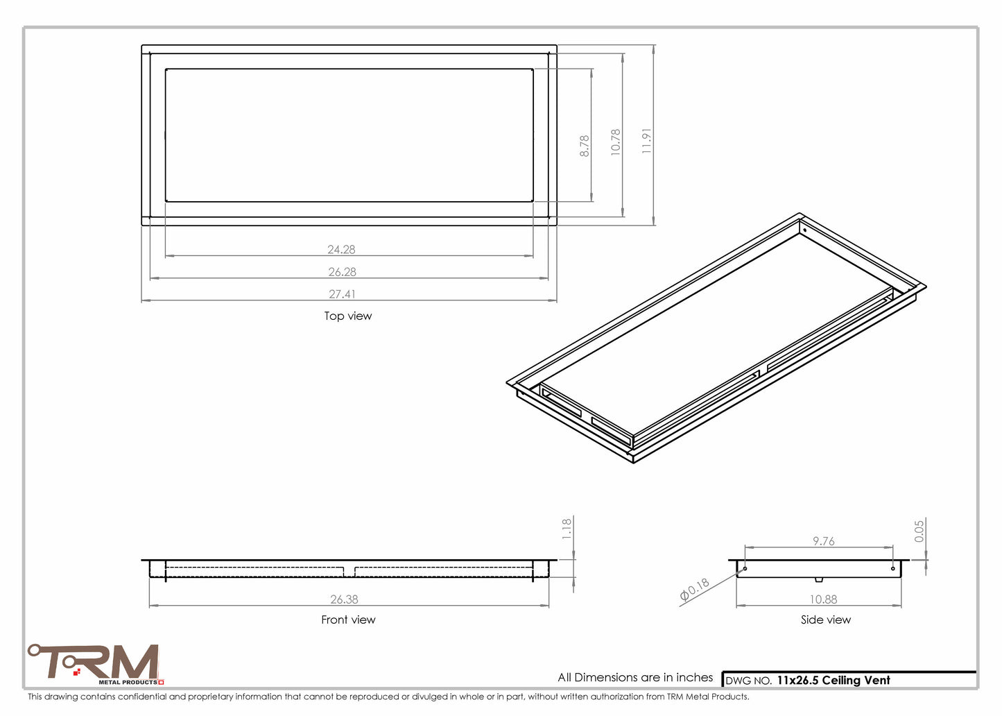 11x26.5 - Modern-Ceiling-Vent Cover-TRM Metal -  26.5x11