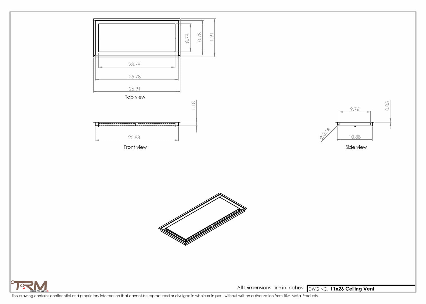 11x26-Modern-Ceiling-Vent Cover-TRM Metal- 26x11