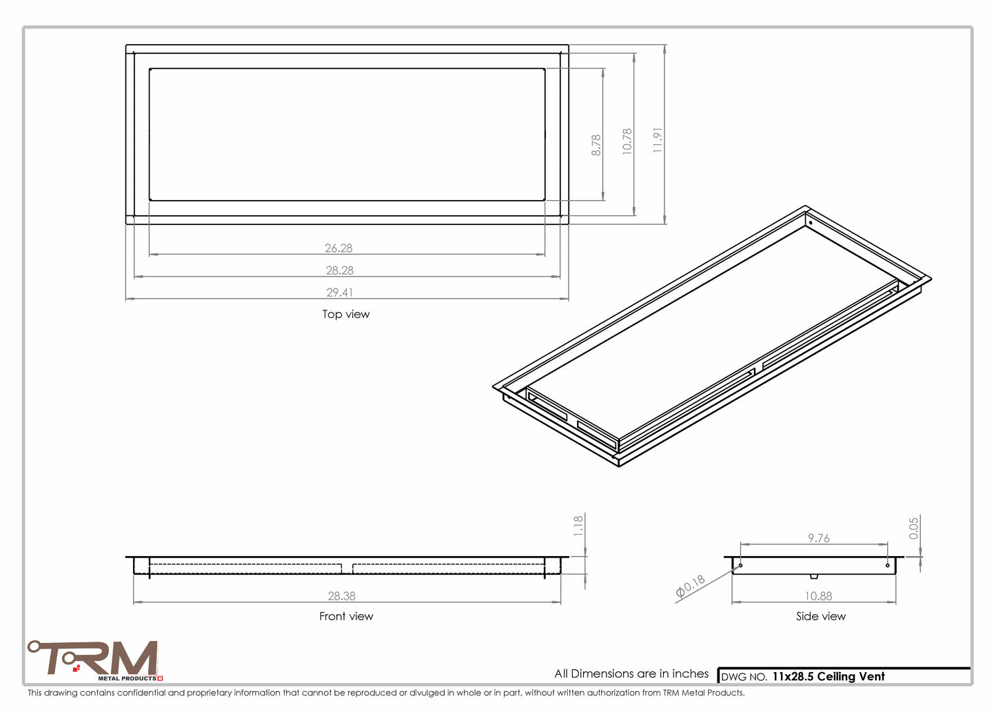 11x28.5 - Modern-Ceiling-Vent Cover-TRM Metal -  28.5x11
