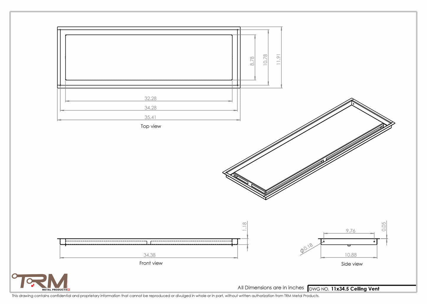 11x34.5 - Modern-Ceiling-Vent Cover-TRM Metal -  34.5x11
