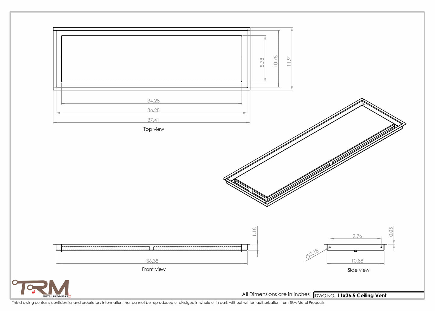 11x36.5 - Modern-Ceiling-Vent Cover-TRM Metal -  36.5x11