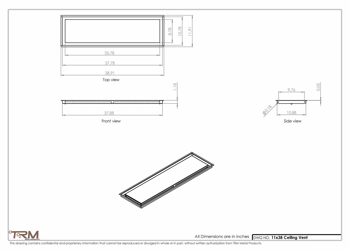 11x38-Modern-Ceiling-Vent Cover-TRM Metal- 38x11