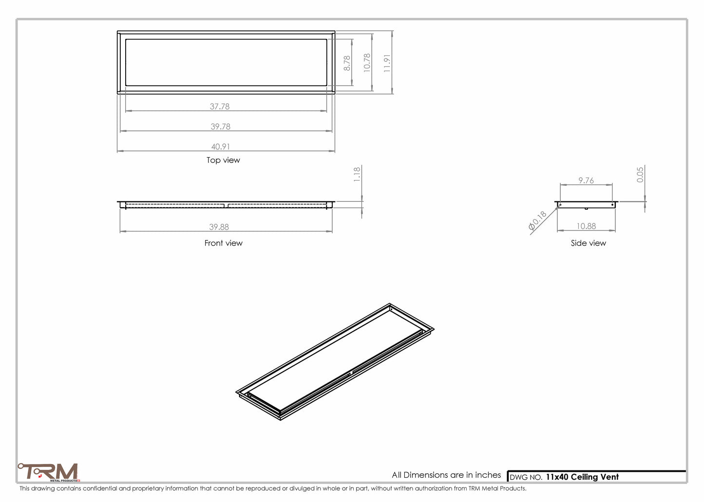 11x40-Modern-Ceiling-Vent Cover-TRM Metal- 40x11
