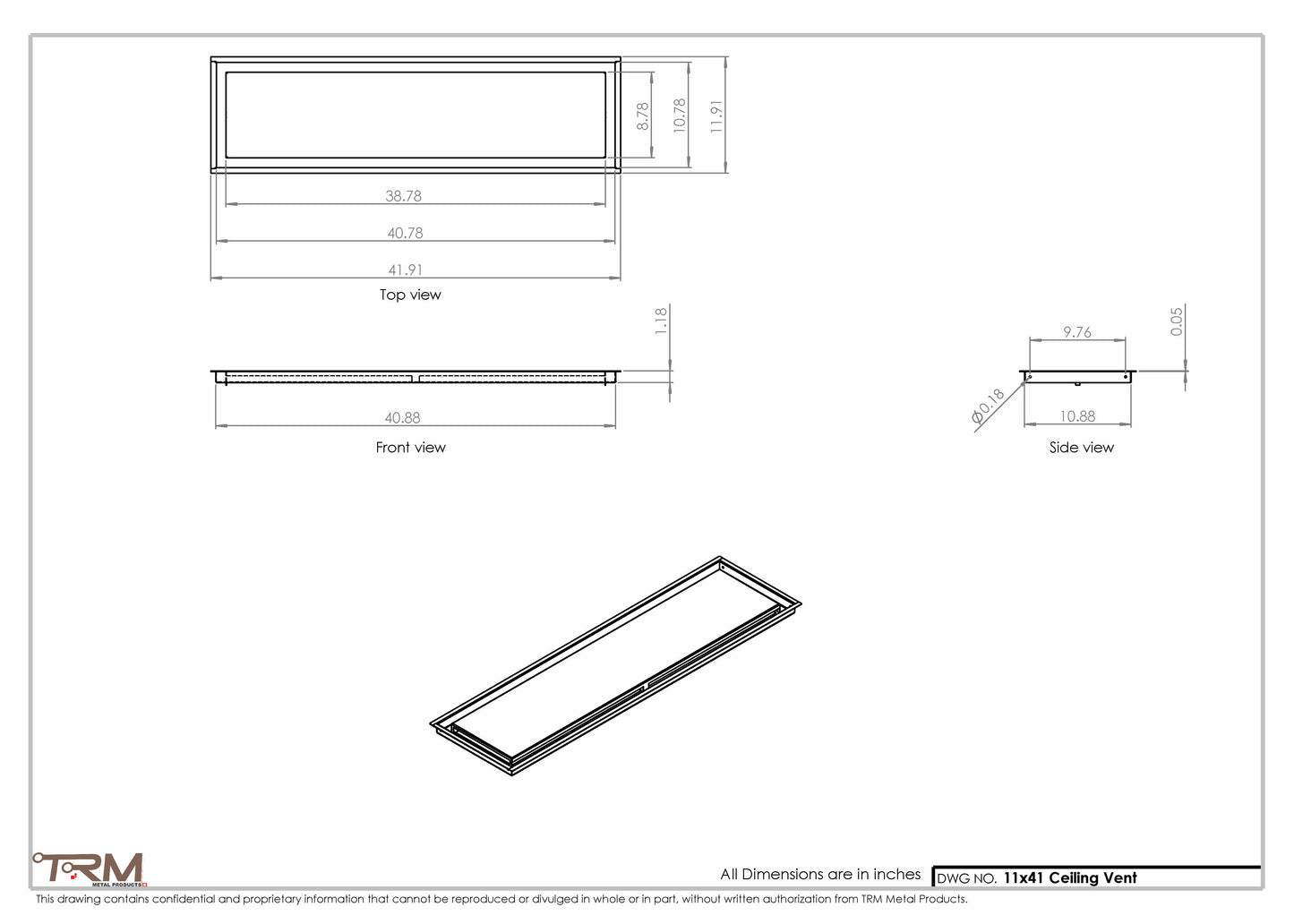 11x41-Modern-Ceiling-Vent Cover-TRM Metal- 41x11