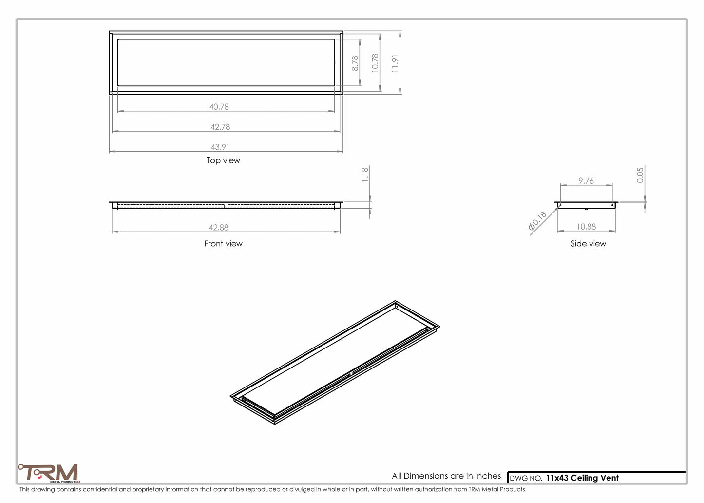 11x43-Modern-Ceiling-Vent Cover-TRM Metal- 43x11