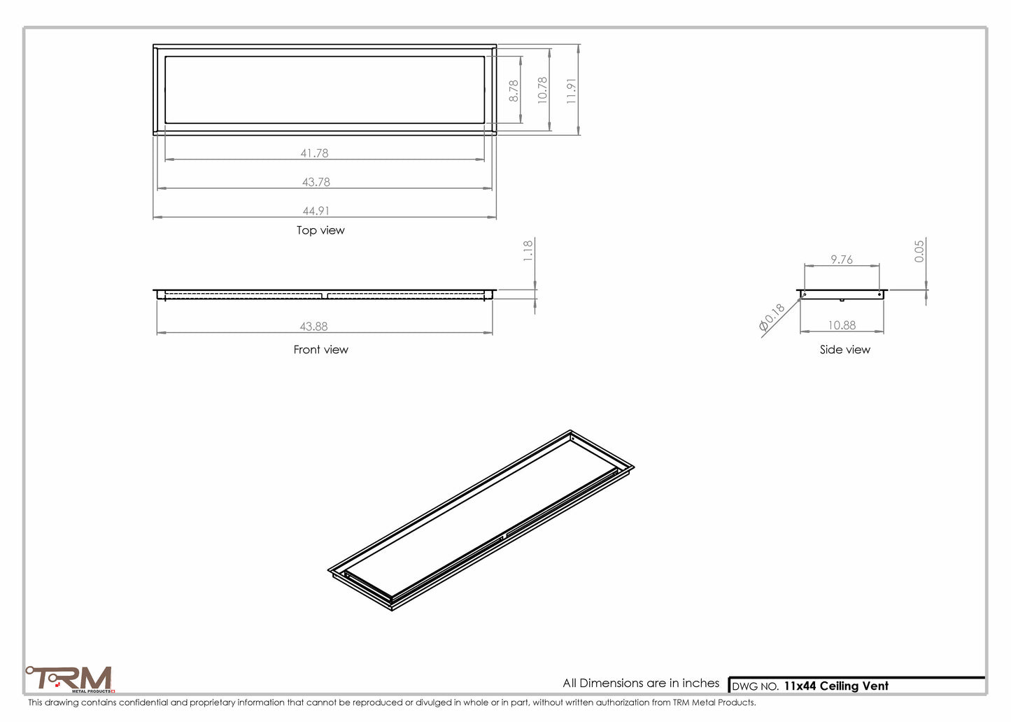 11x44-Modern-Ceiling-Vent Cover-TRM Metal- 44x11