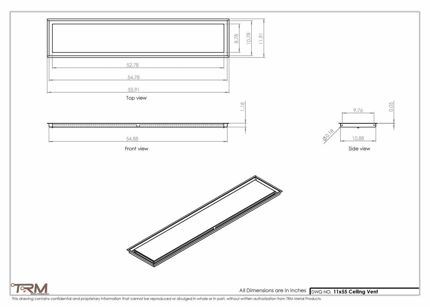 11x55-Modern-Ceiling-Vent Cover-TRM Metal- 55x11