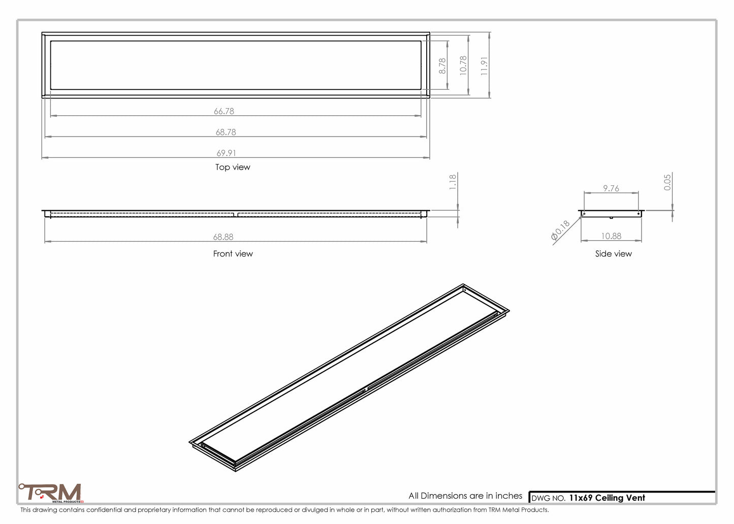 11x69-Modern-Ceiling-Vent Cover-TRM Metal- 69x11