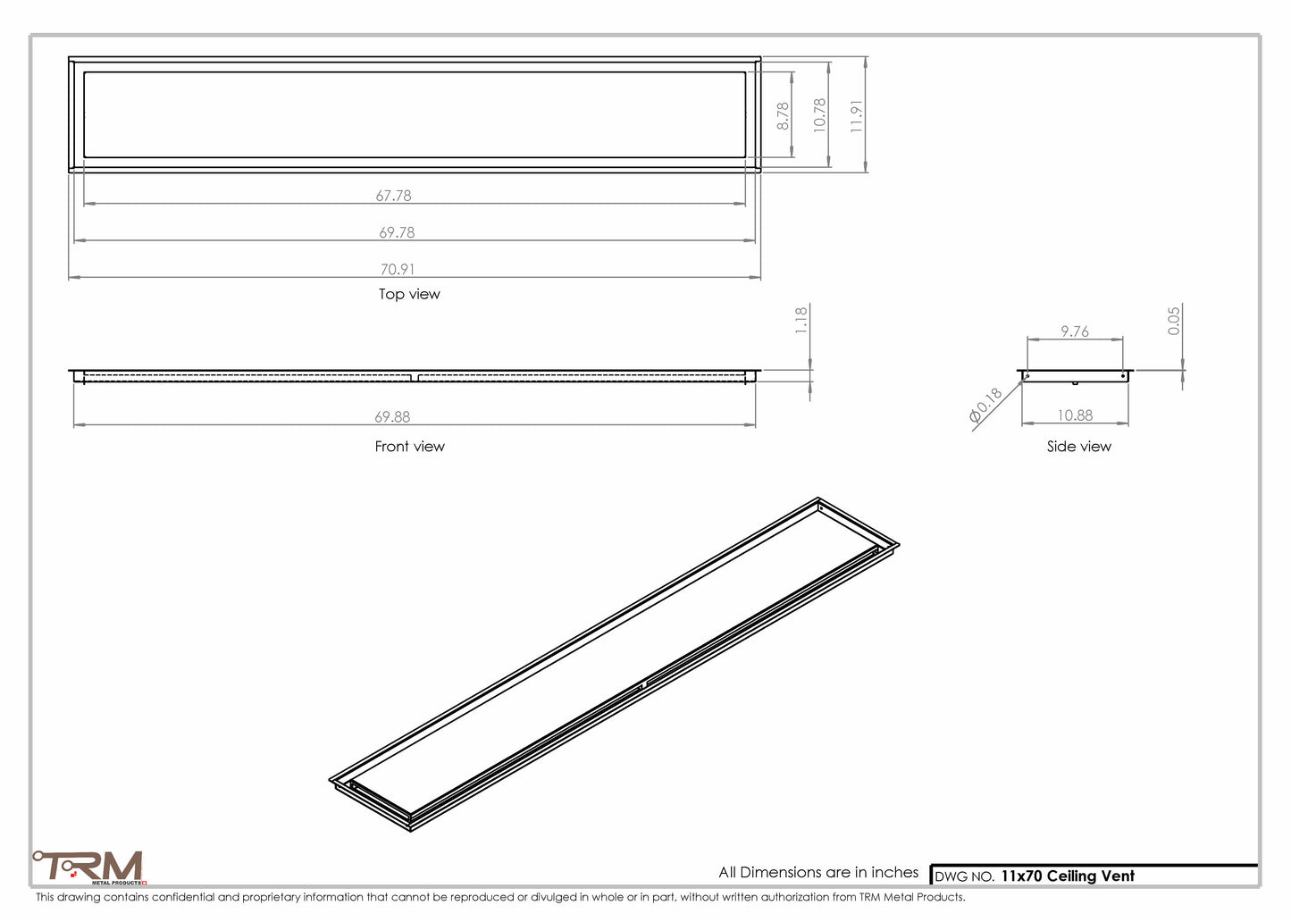 11x70-Modern-Ceiling-Vent Cover-TRM Metal- 70x11