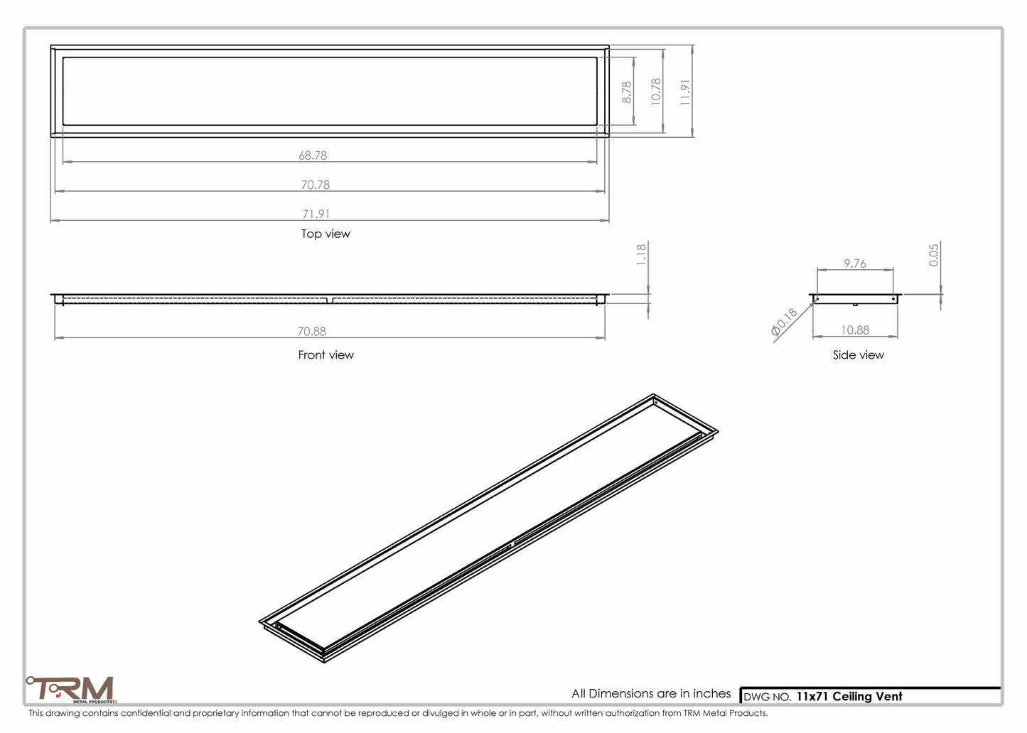 11x71-Modern-Ceiling-Vent Cover-TRM Metal- 71x11