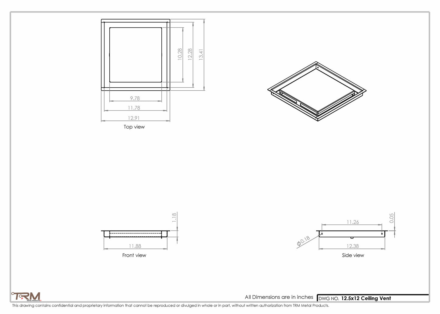 12.5x12 - Modern-Ceiling-Vent Cover-TRM Metal -  12x12.5