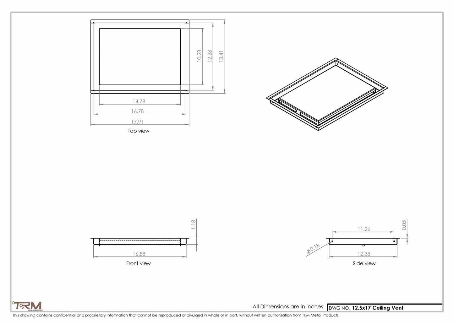 12.5x17 - Modern-Ceiling-Vent Cover-TRM Metal -  17x12.5