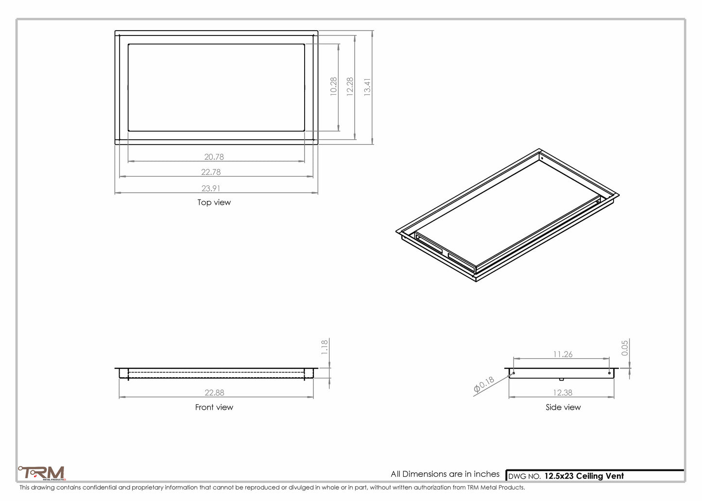 12.5x23 - Modern-Ceiling-Vent Cover-TRM Metal -  23x12.5
