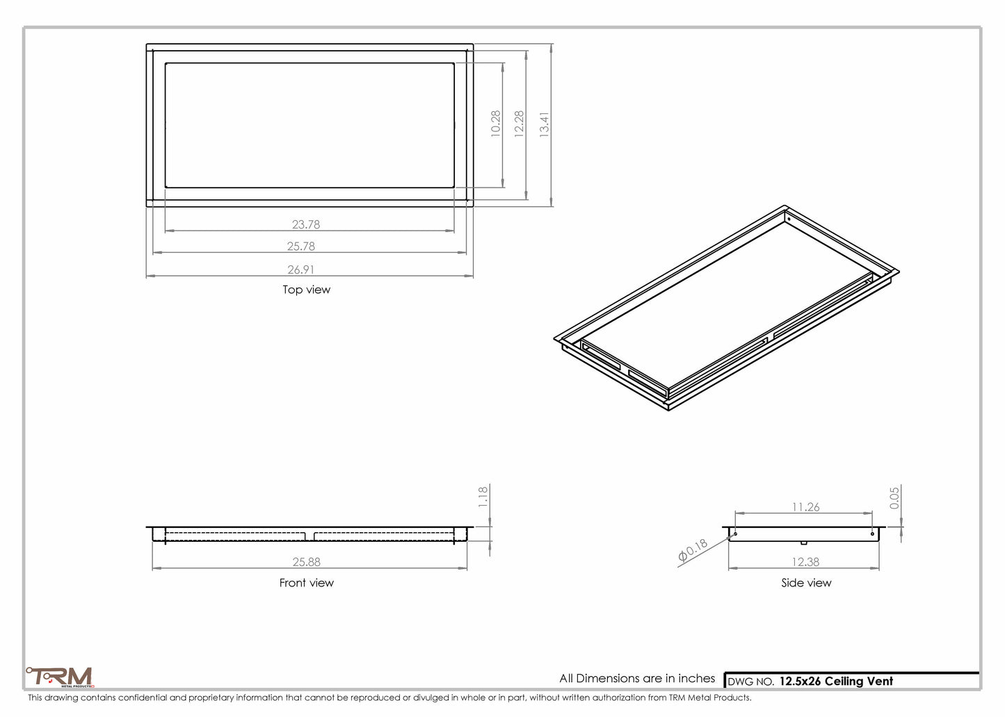 12.5x26 - Modern-Ceiling-Vent Cover-TRM Metal -  26x12.5
