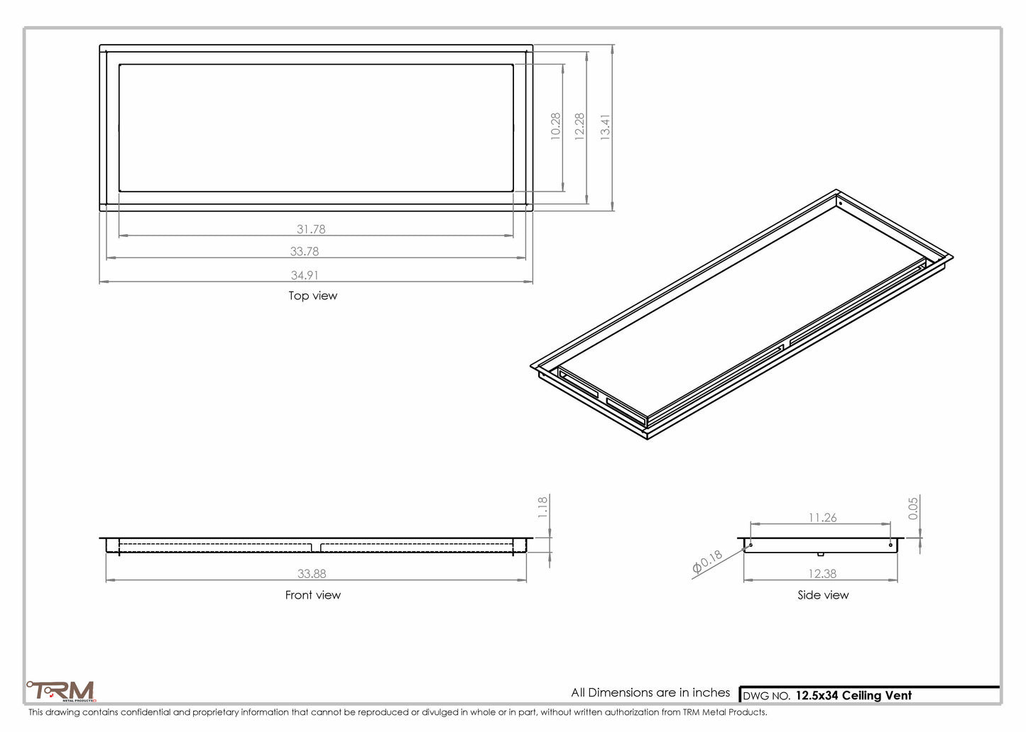 12.5x34 - Modern-Ceiling-Vent Cover-TRM Metal -  34x12.5