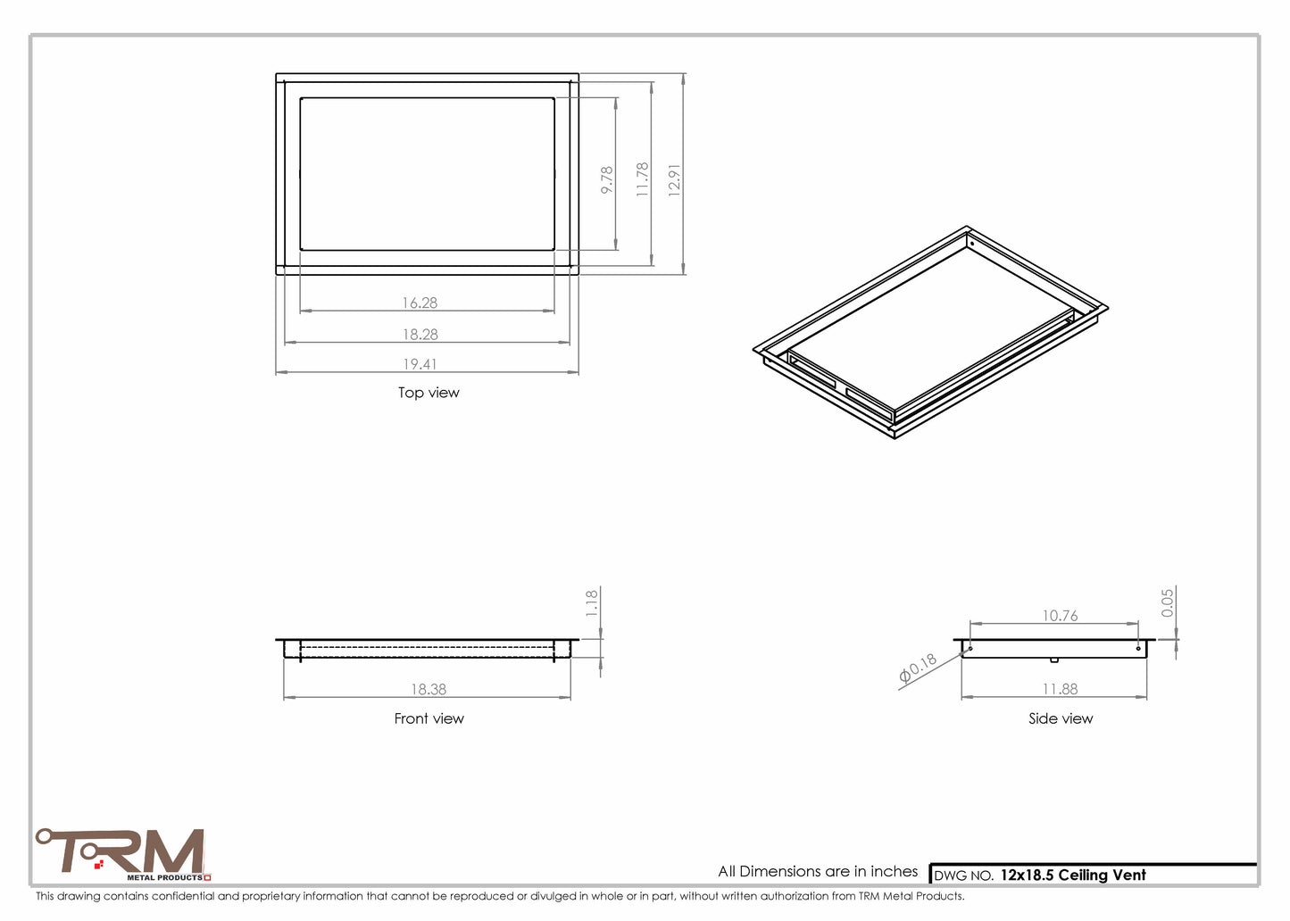 12x18.5 - Modern-Ceiling-Vent Cover-TRM Metal -  18.5x12