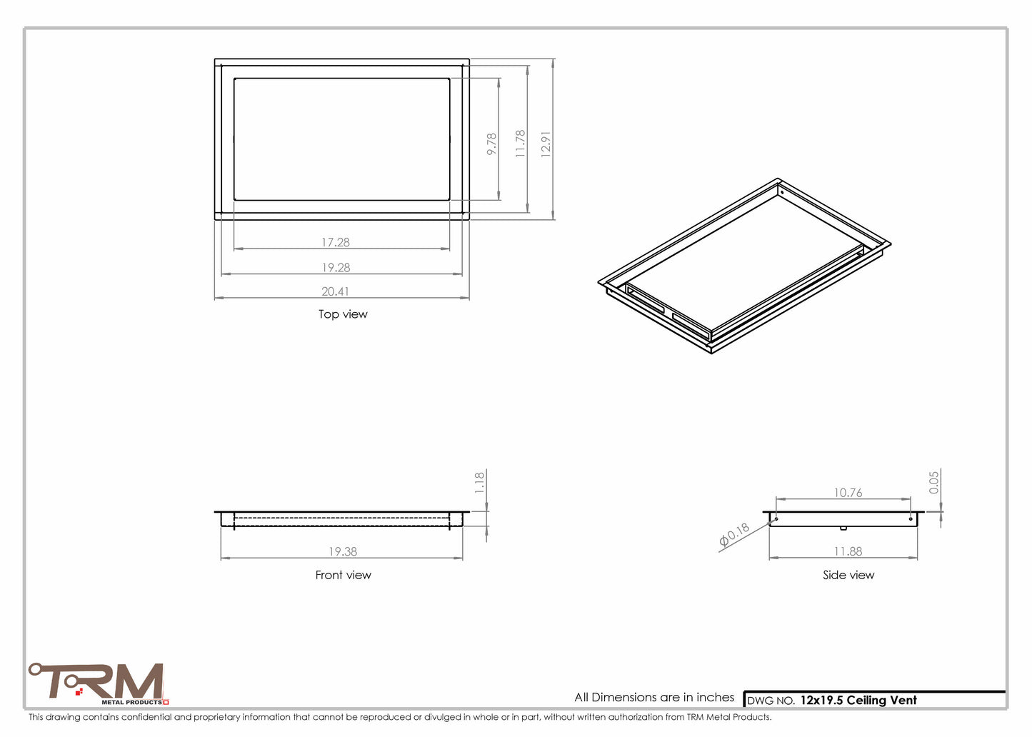 12x19.5 - Modern-Ceiling-Vent Cover-TRM Metal -  19.5x12