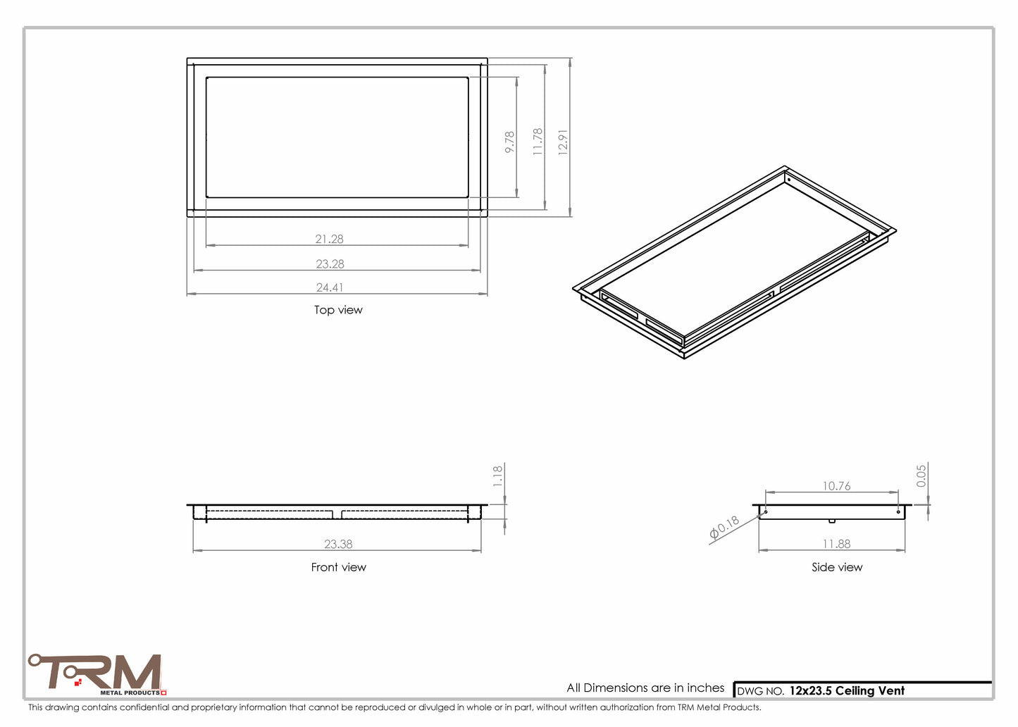 12x23.5 - Modern-Ceiling-Vent Cover-TRM Metal -  23.5x12