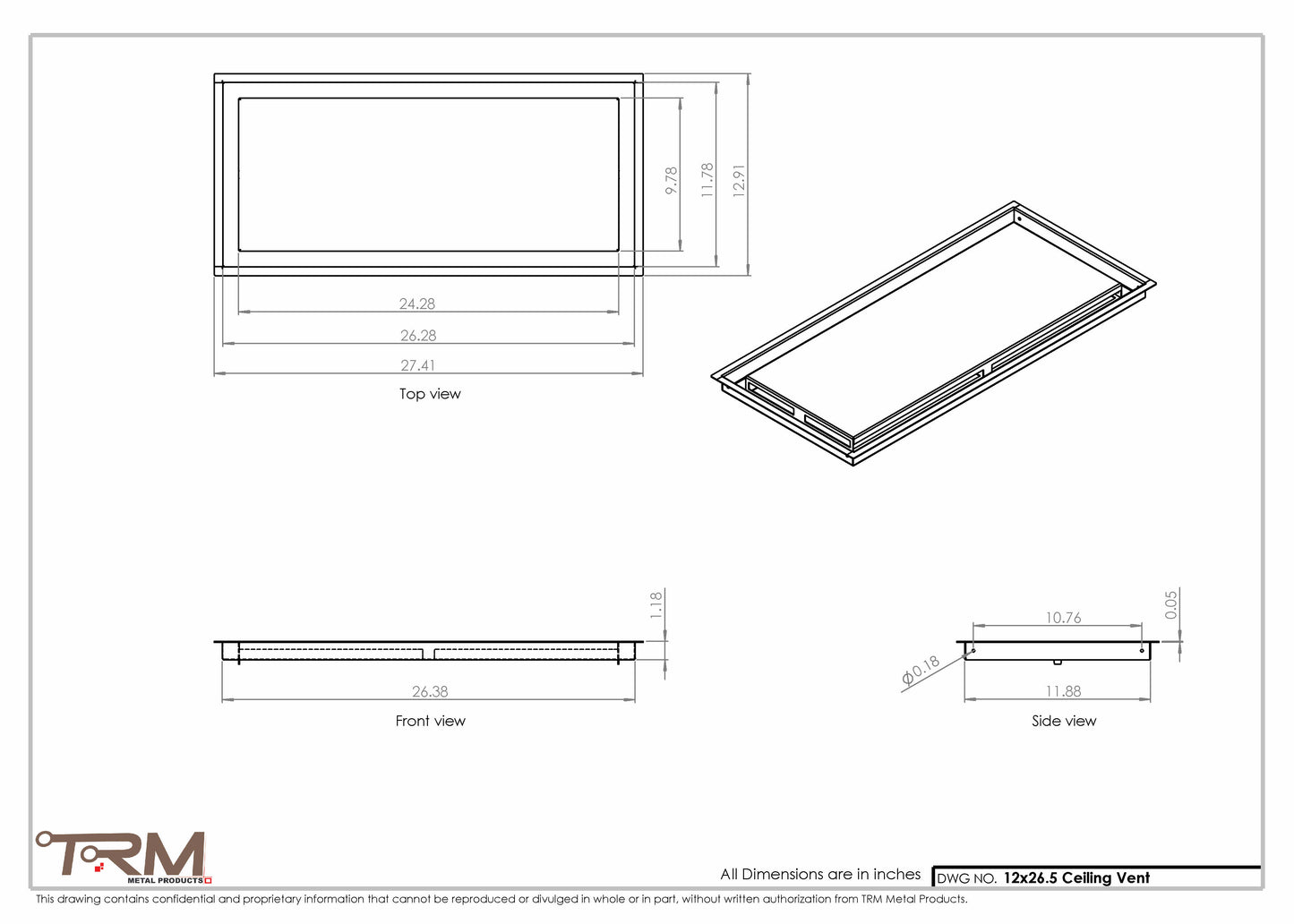 12x26.5 - Modern-Ceiling-Vent Cover-TRM Metal -  26.5x12