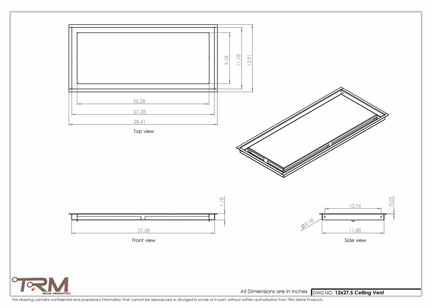 12x27.5 - Modern-Ceiling-Vent Cover-TRM Metal -  27.5x12