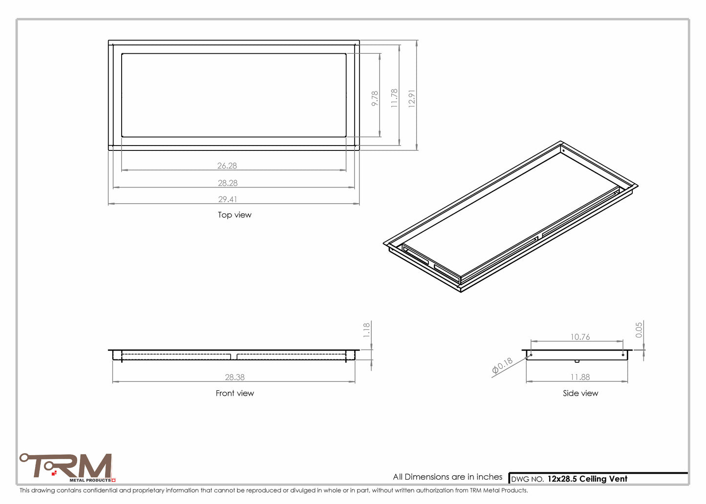 12x28.5 - Modern-Ceiling-Vent Cover-TRM Metal -  28.5x12