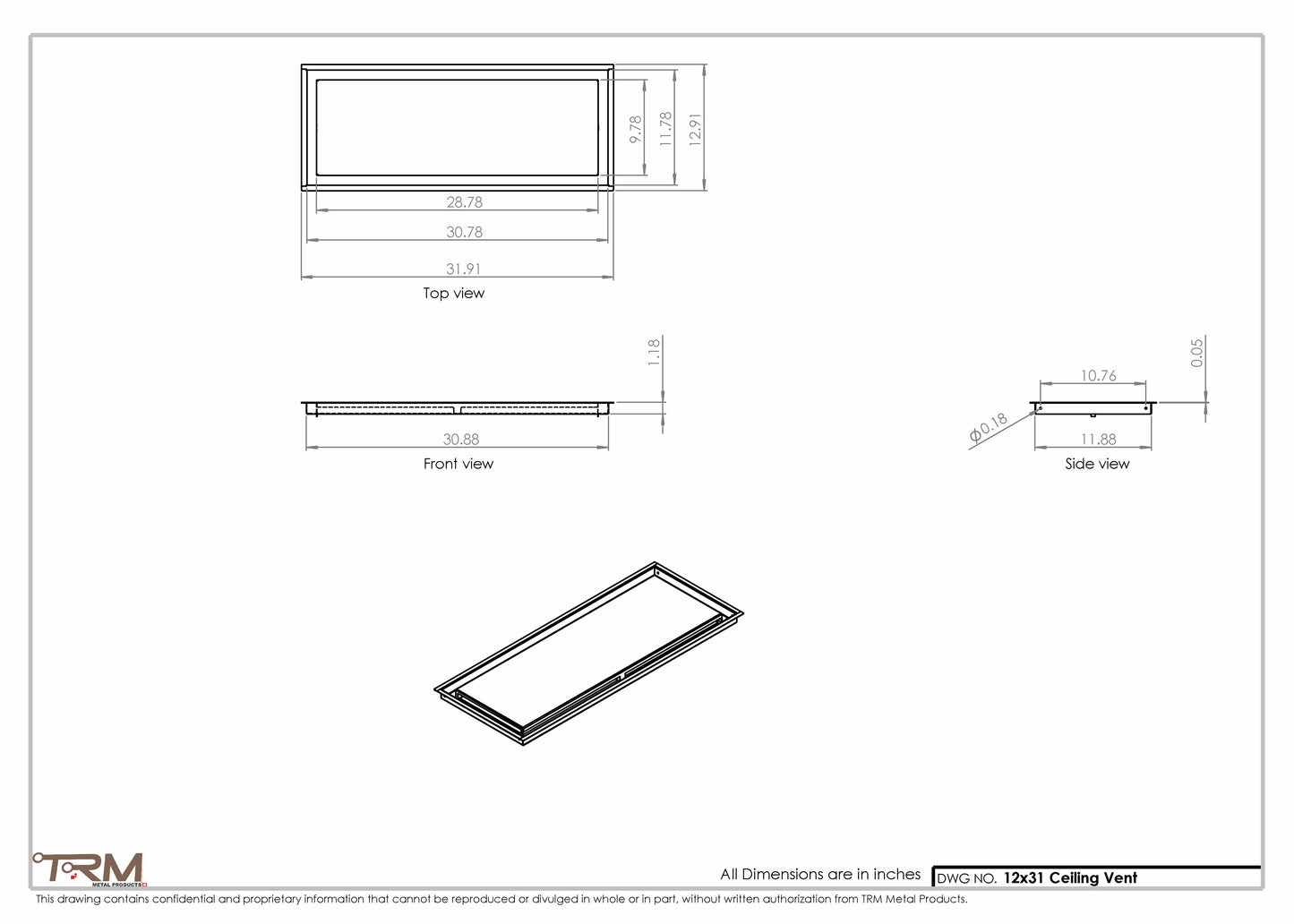 12x31-Modern-Ceiling-Vent Cover-TRM Metal- 31x12