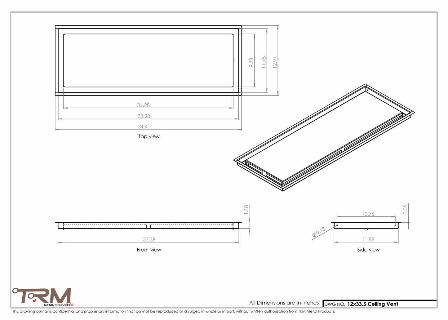 12x33.5 - Modern-Ceiling-Vent Cover-TRM Metal -  33.5x12