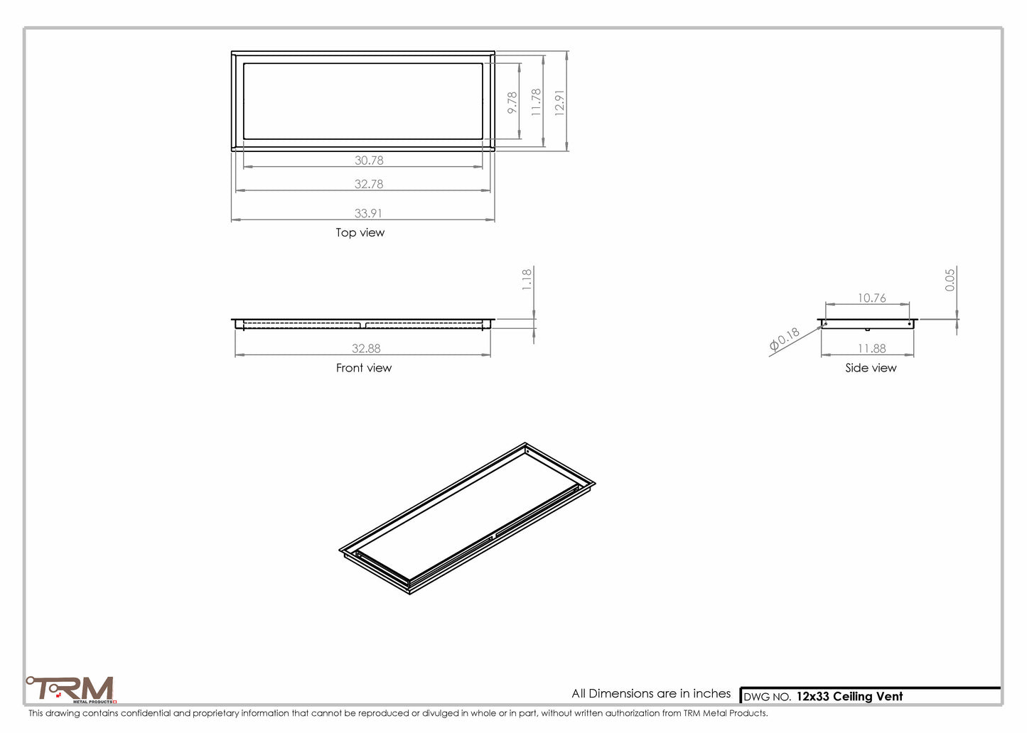 12x33-Modern-Ceiling-Vent Cover-TRM Metal- 33x12