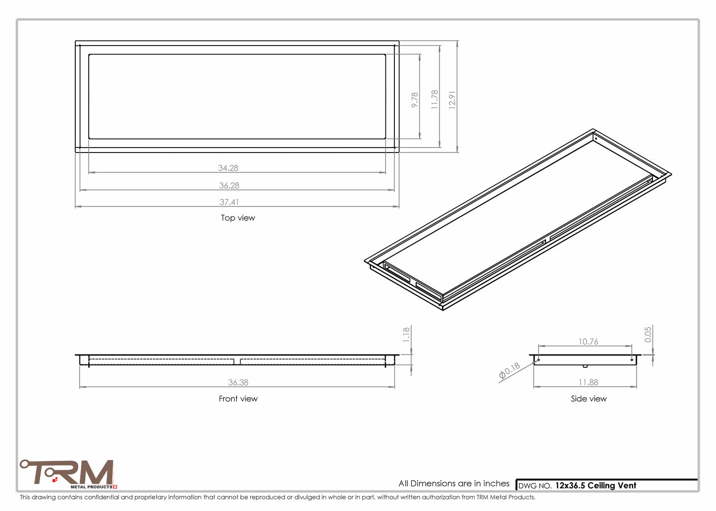 12x36.5 - Modern-Ceiling-Vent Cover-TRM Metal -  36.5x12