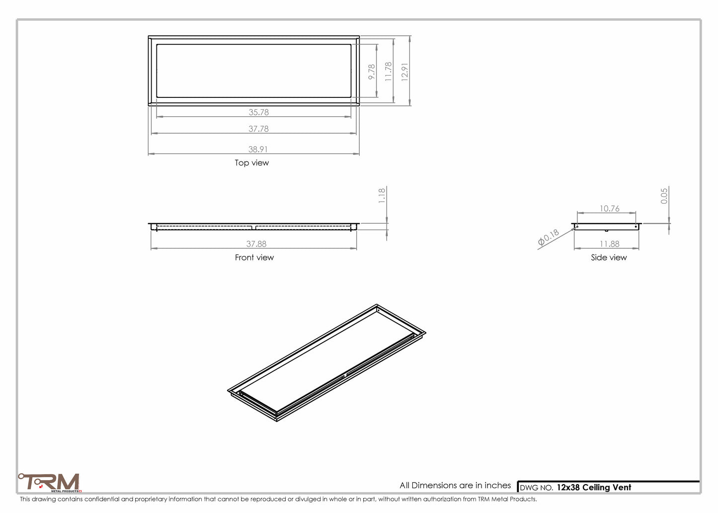12x38-Modern-Ceiling-Vent Cover-TRM Metal- 38x12
